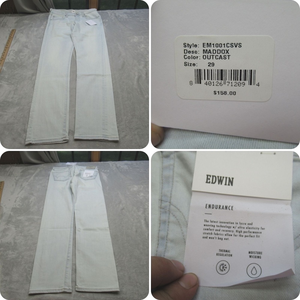 Edwin Jeans Mens 29X32 Light Wash Flex Thermal Wicking Maddox Straight NEW